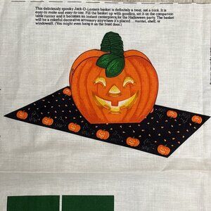 Cranston Cut and Sew Jack O Lantern Basket Fabric Panel Black Cat Table Runner